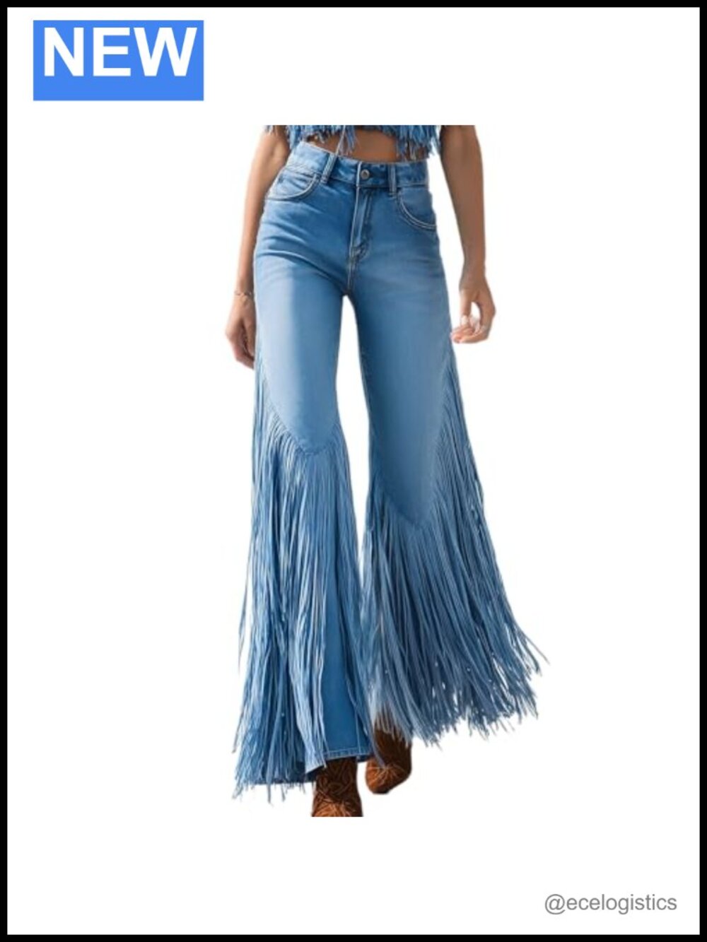 Fringe Denim Jeans Wide Leg Pants with Pockets Cowgirl Festival